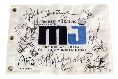Michael Jordan Celebrity Golf Tournament Flag Signed by (18) Including Wayne Gretzky, Mario Lemieux, Jerry Rice, & Michael Phelps